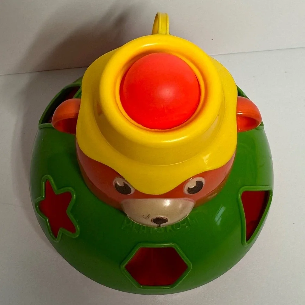 Vintage Playskool Bear Shape Sorter Wobble Toy Roly Poly 4‎ Shapes Squeaks